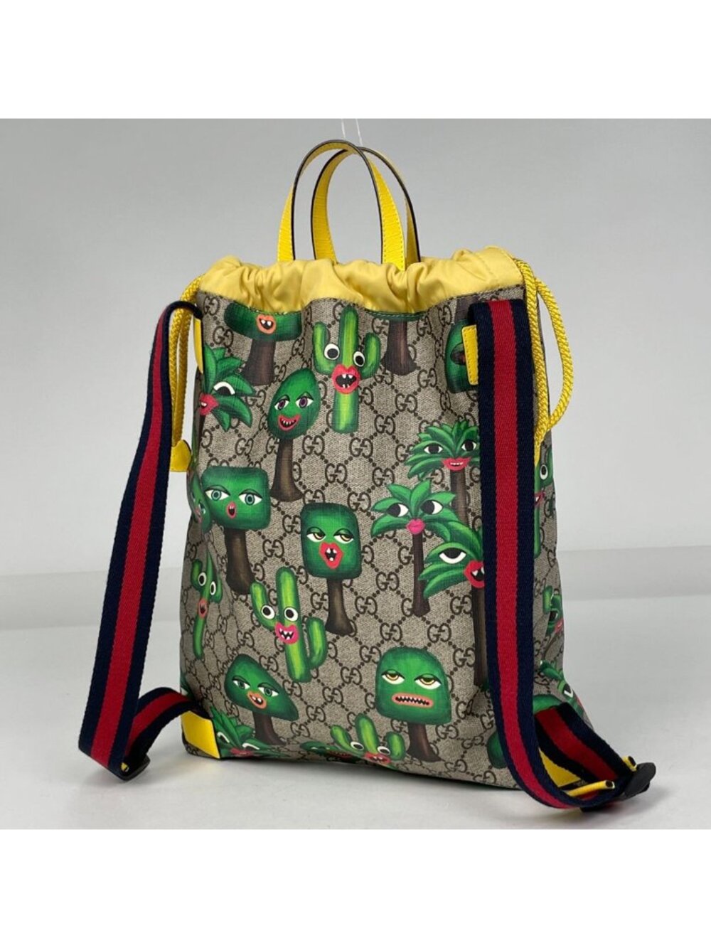 Gucci Children's Backpack GG Pattern Cactus Beige Green Yellow - Picture 2 of 7